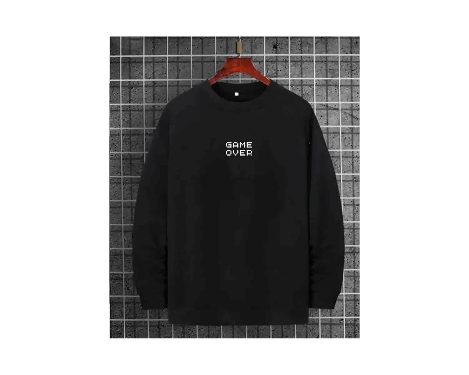 Oversıze Sıyah Ateş Su Baskılı 0 Yaka Kapşonsuz Pamuklu Sweatshirt Siyah