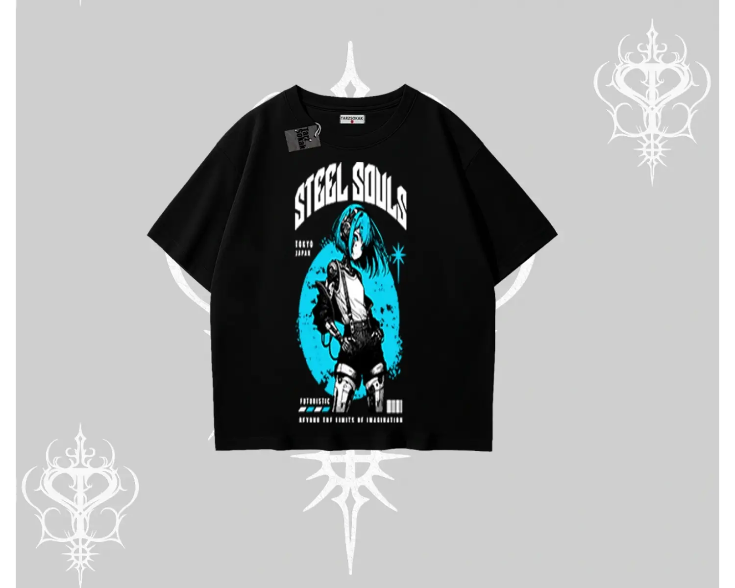 Oversize Tshirt Anime Cyberpunk Kız Baskılı