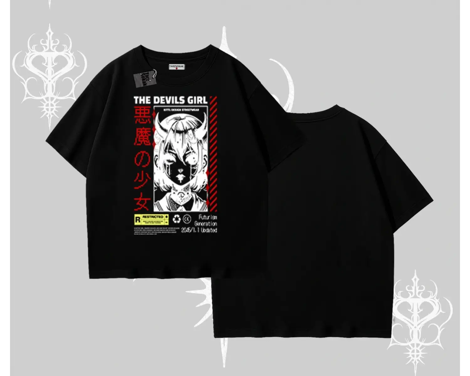 Oversize Tshirt Anime Devils Girl Japanese Style Baskılı