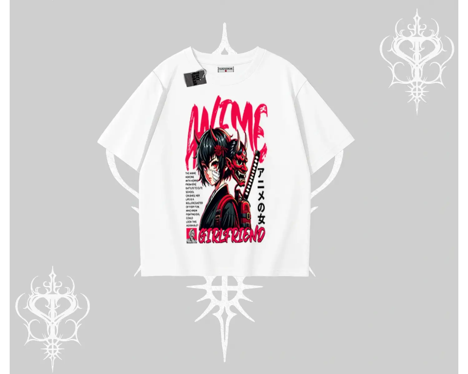 Oversize Tshirt Anime Girlfriend Kırmızı