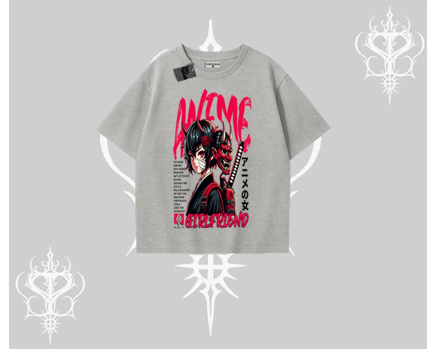 Oversize Tshirt Anime Girlfriend Kırmızı