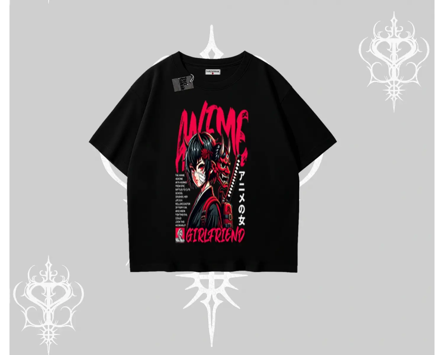 Oversize Tshirt Anime Girlfriend Kırmızı