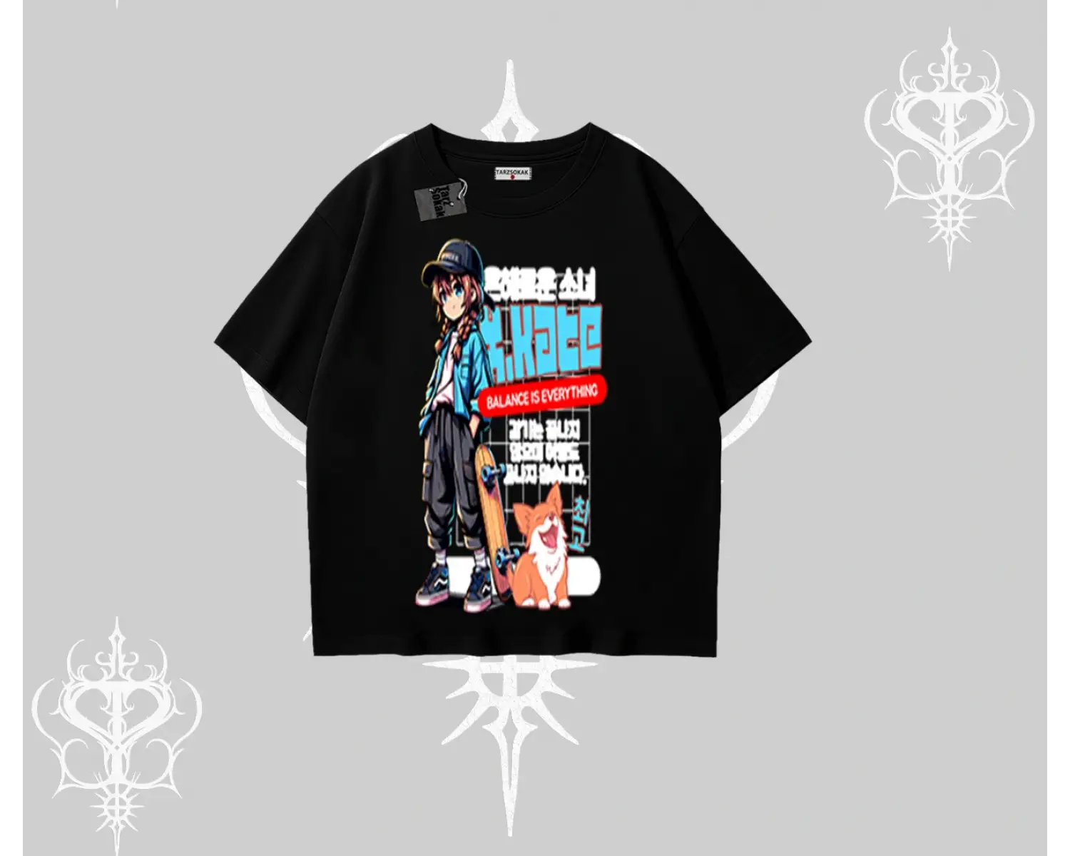 Oversize Tshirt Anime Hiker Girl Balance Is Everything Baskılı