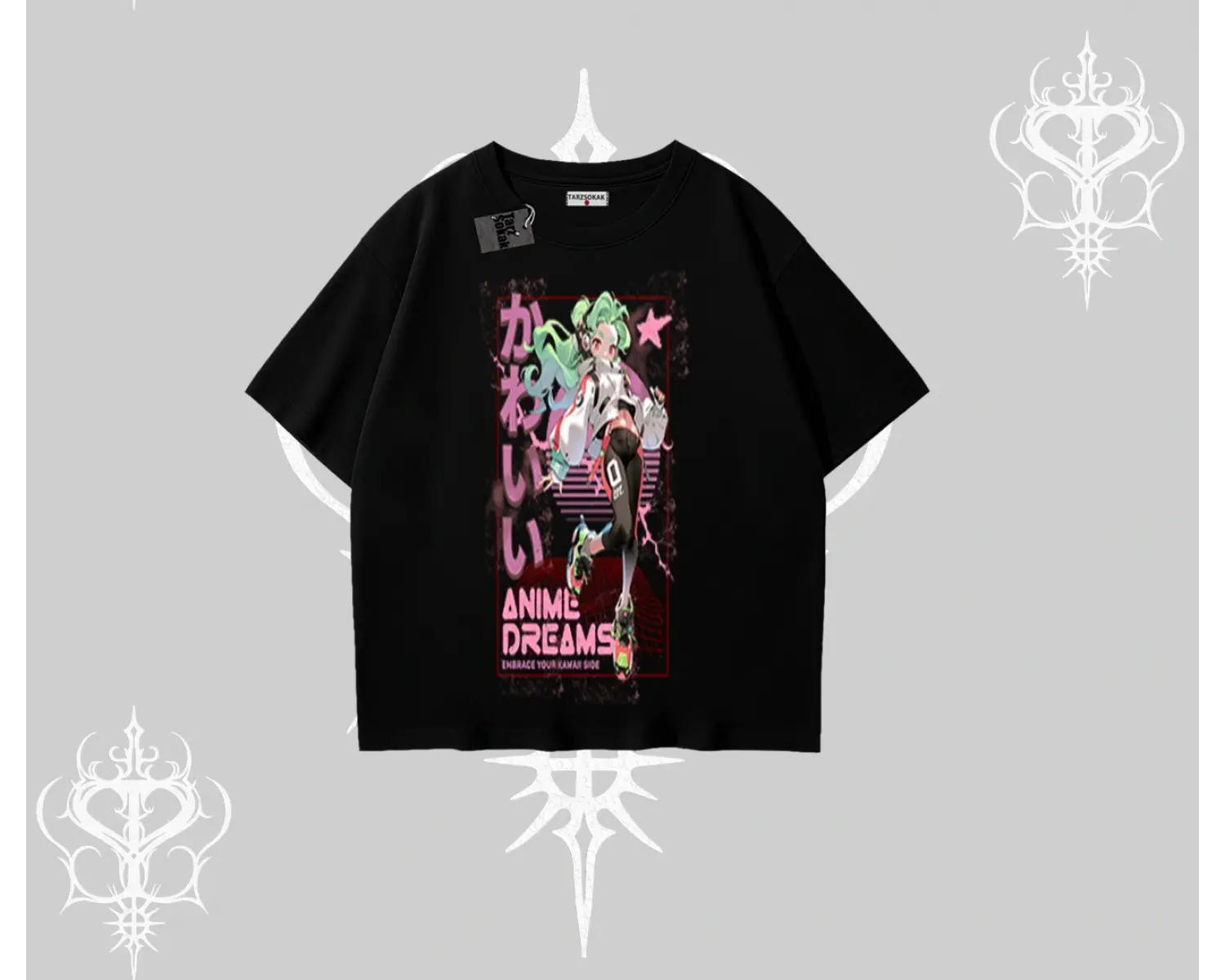 Oversize Tshirt Anime Kawaii Japon Kız Desenli