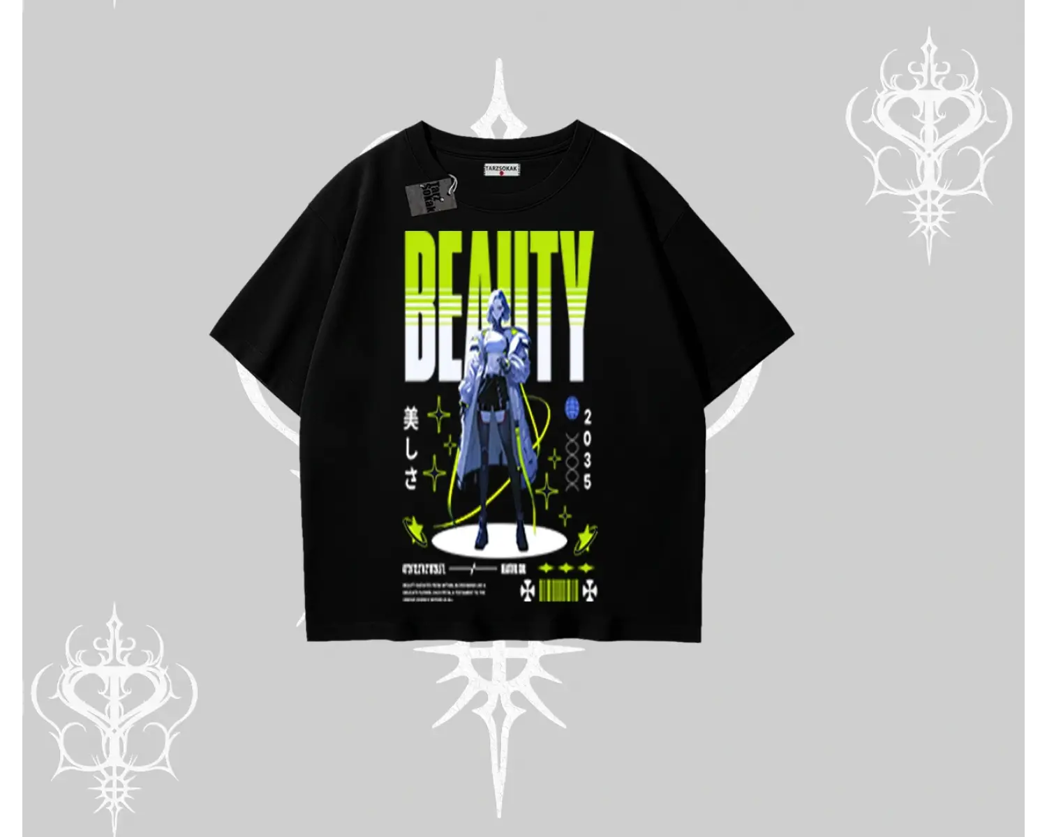 Oversize Tshirt Anime Unity Neon Detaylı Grafik Baskılı