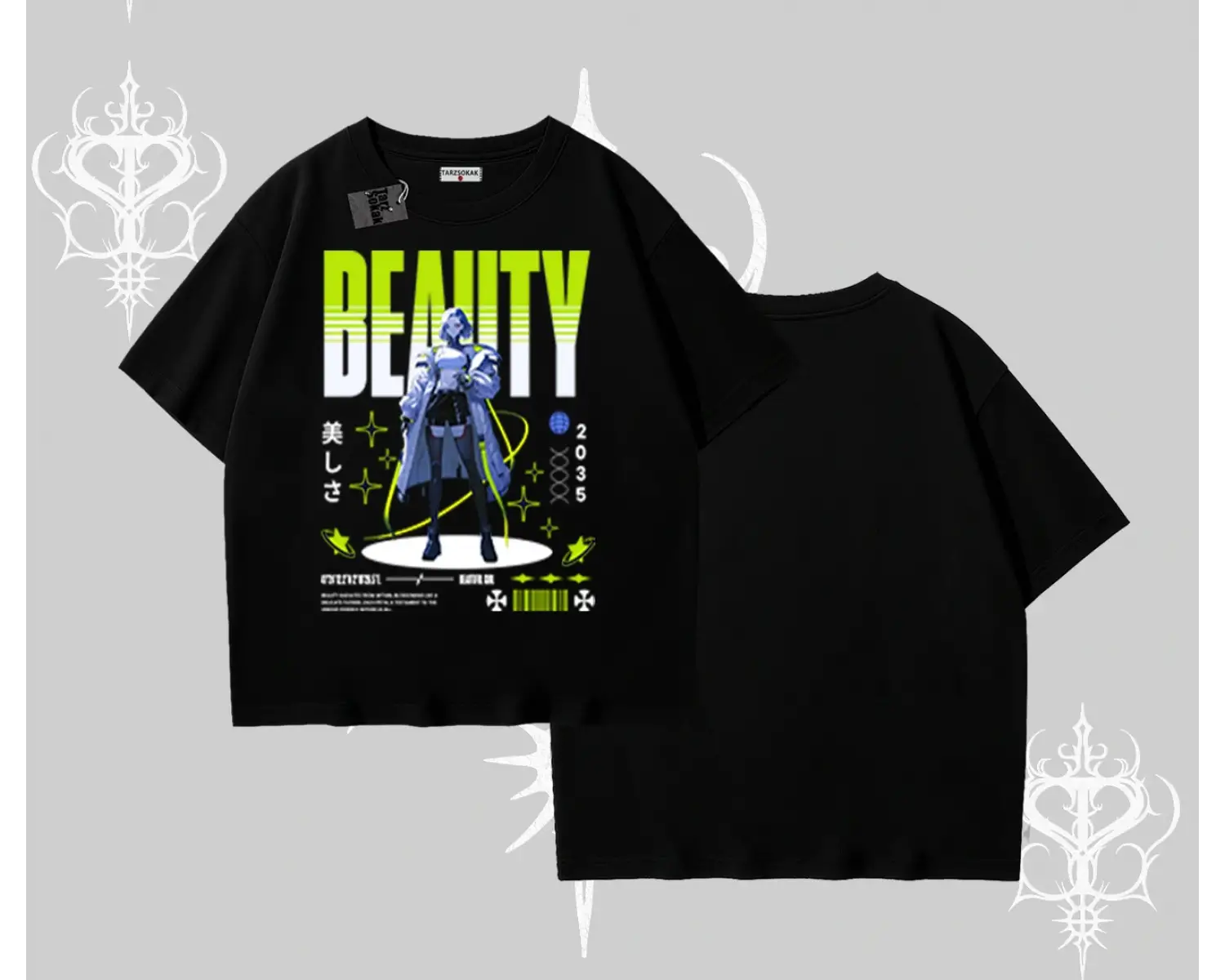 Oversize Tshirt Anime Unity Neon Detaylı Grafik Baskılı