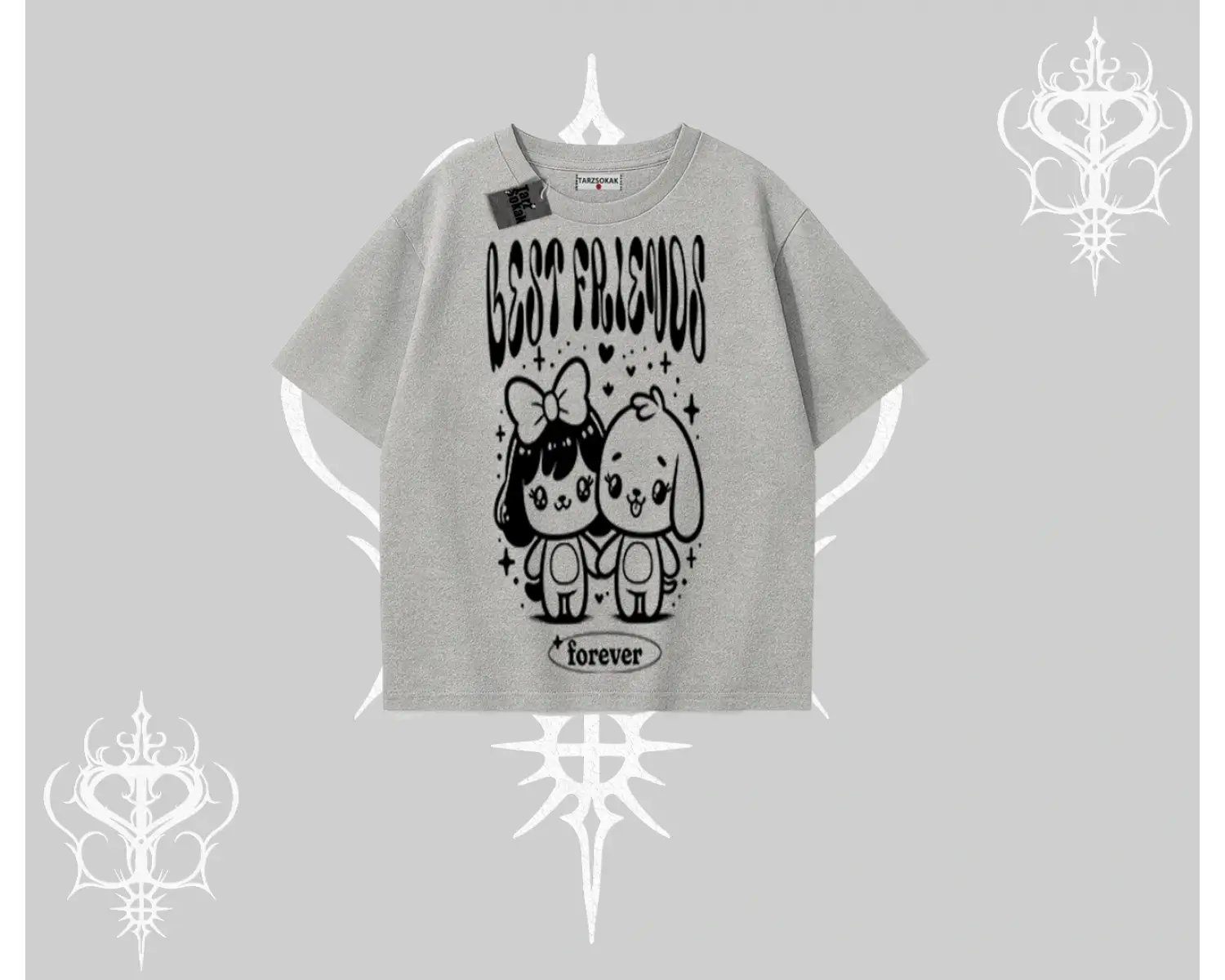 Oversize Tshirt Best Friends Forever Baskılı Sevimli Tasarım