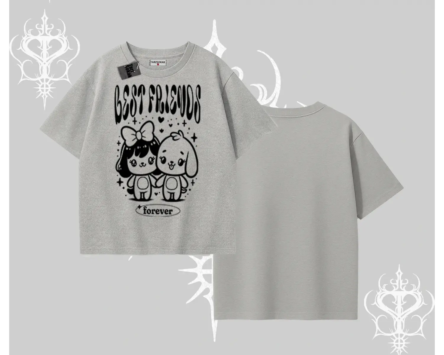 Oversize Tshirt Best Friends Forever Baskılı Sevimli Tasarım