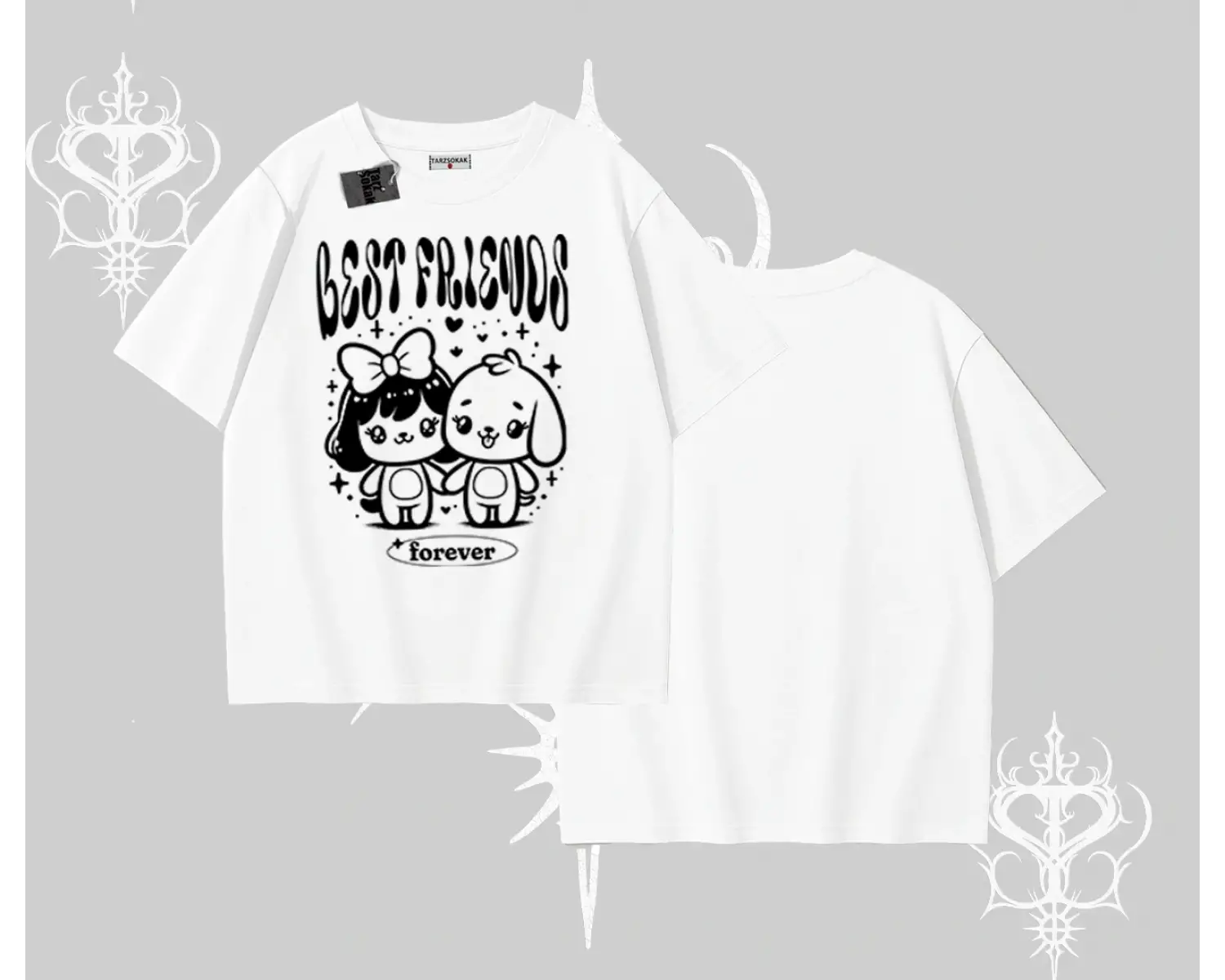 Oversize Tshirt Best Friends Forever Baskılı Sevimli Tasarım