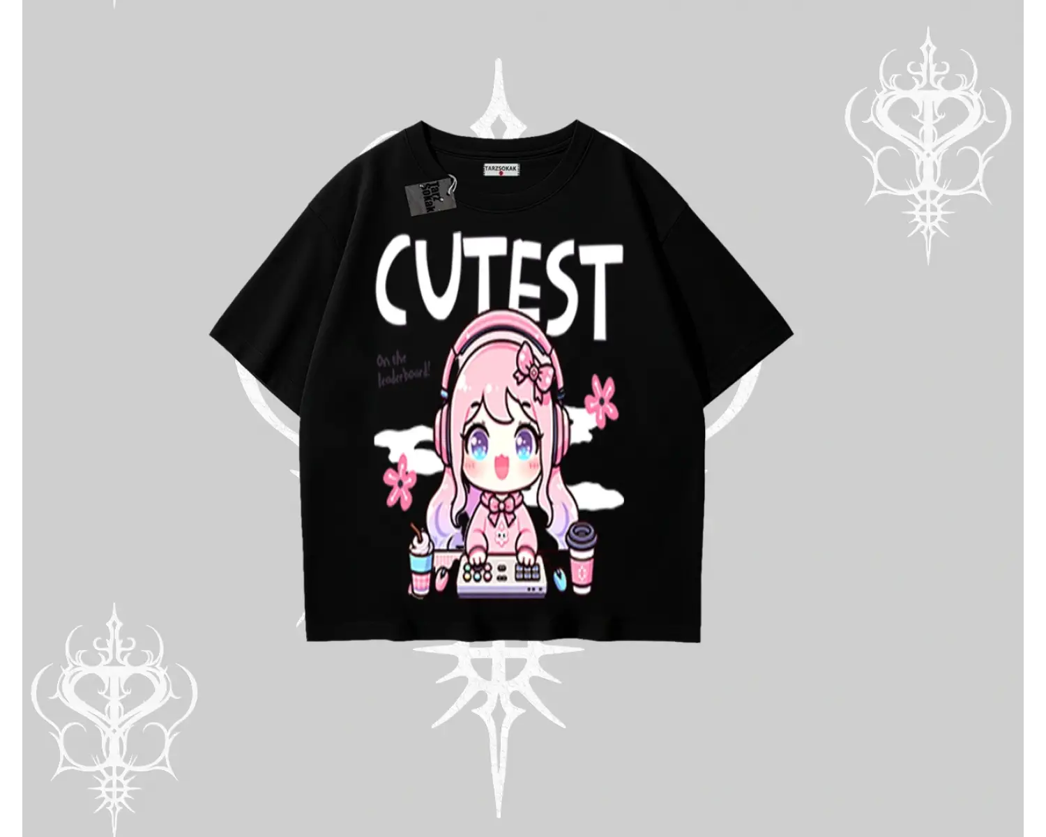 Oversize Tshirt Cute Anime Gamer Girl Baskılı