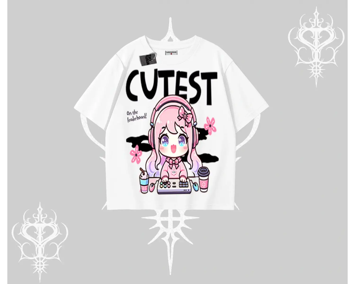 Oversize Tshirt Cute Anime Gamer Girl Baskılı