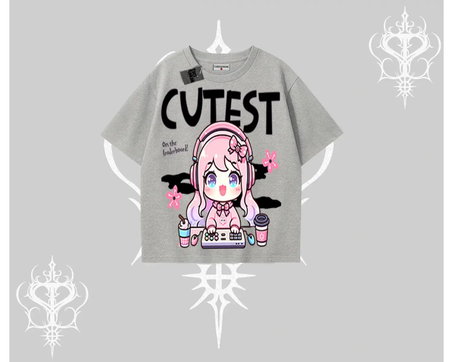 Oversize Tshirt Cute Anime Gamer Girl Baskılı