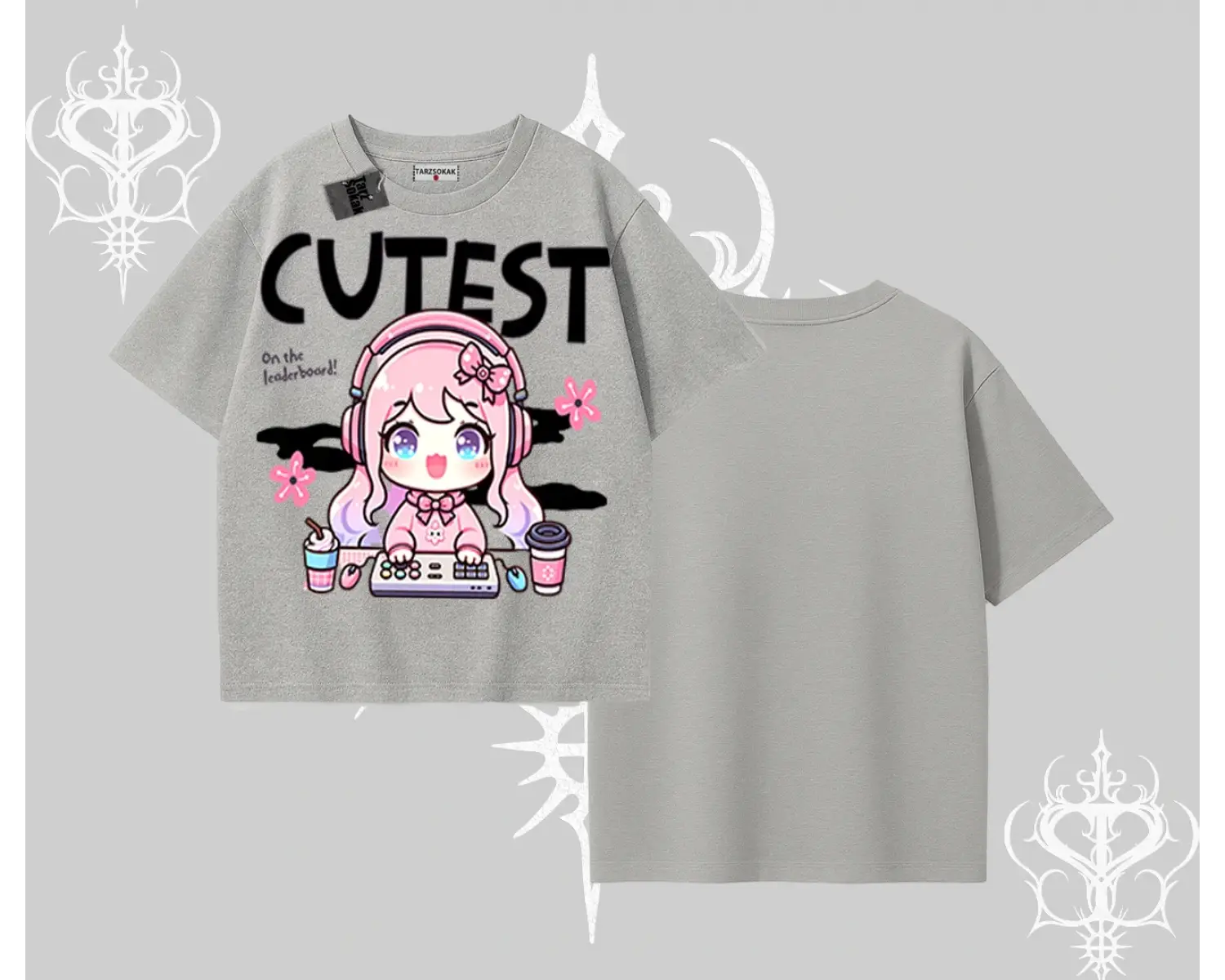 Oversize Tshirt Cute Anime Gamer Girl Baskılı