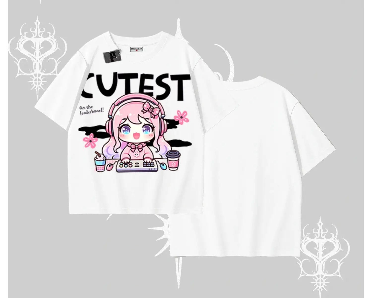 Oversize Tshirt Cute Anime Gamer Girl Baskılı