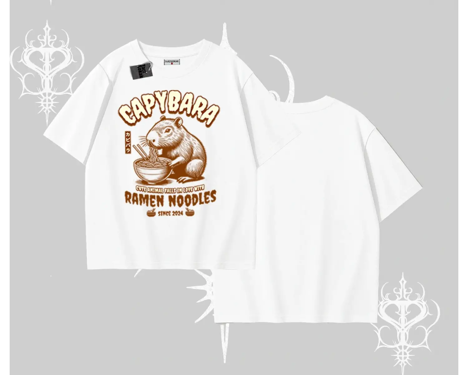 Oversize Tshirt Cute Capybara Enjoying Ramen Noodles Artwork