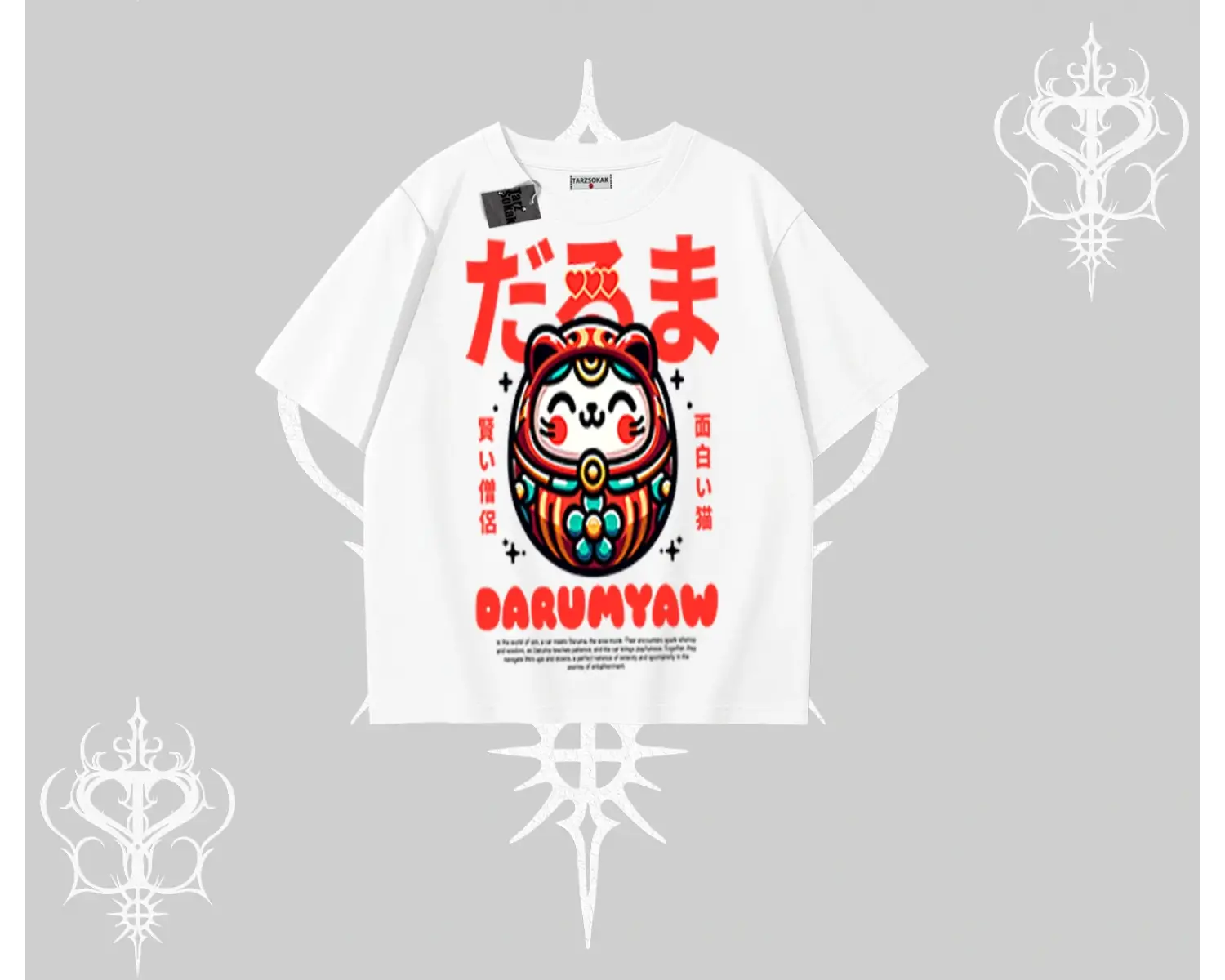Oversize Tshirt Daruma Kedi Anime Baskılı