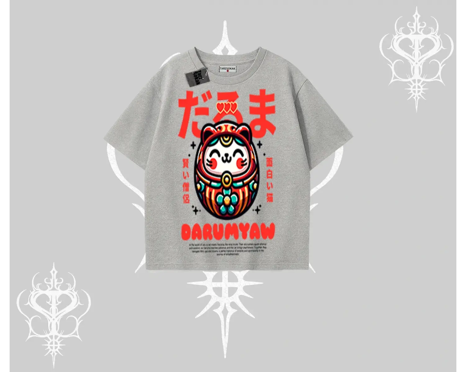Oversize Tshirt Daruma Kedi Anime Baskılı