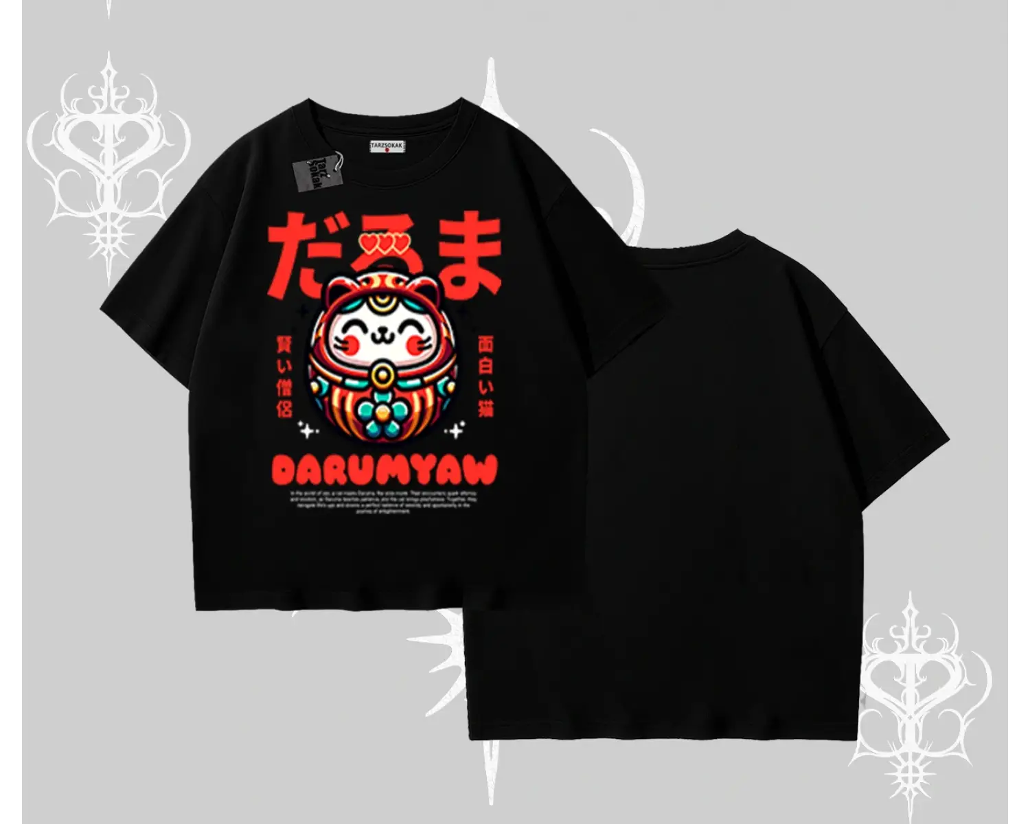 Oversize Tshirt Daruma Kedi Anime Baskılı