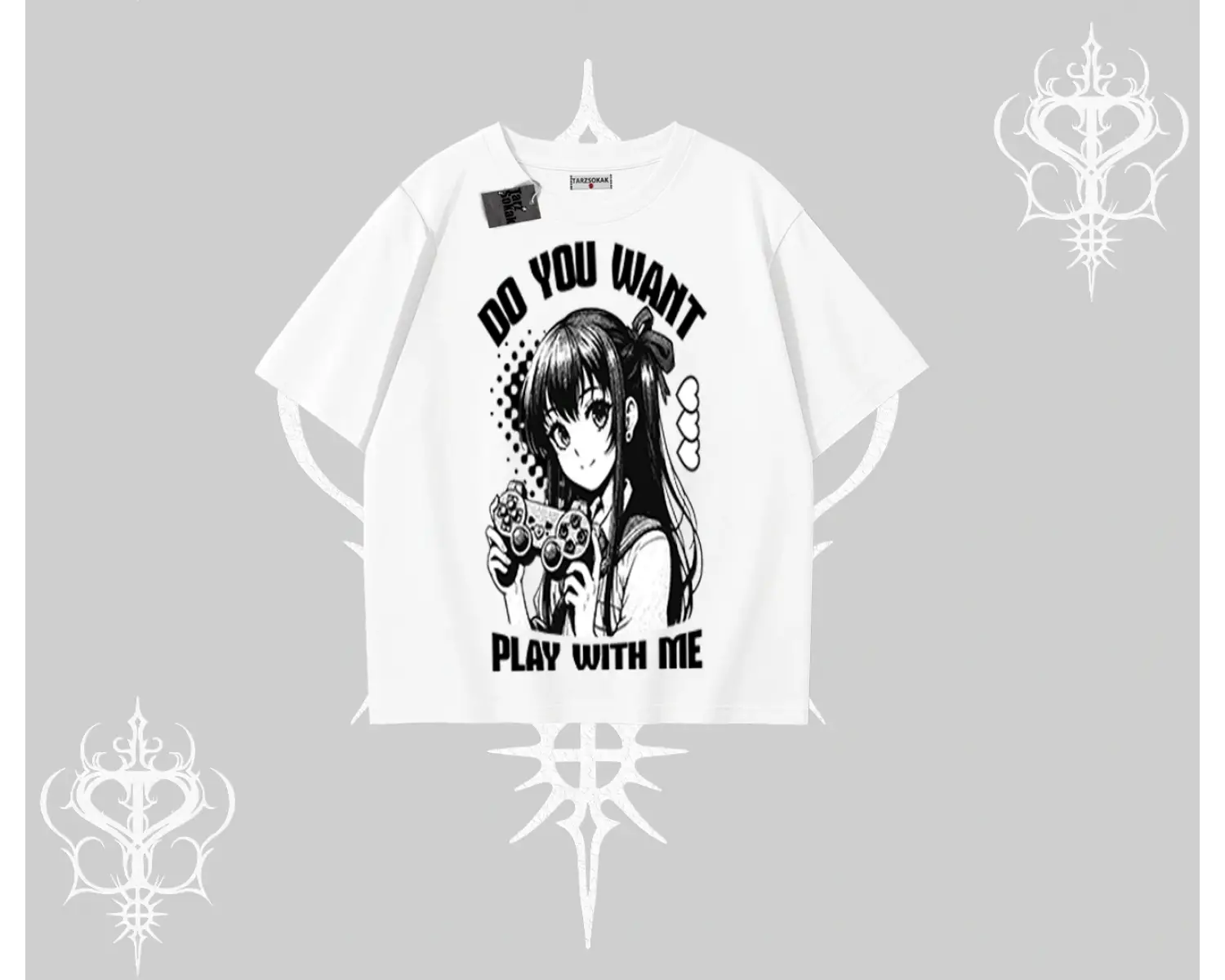 Oversize Tshirt Do You Want Play With Me Anime Kız Baskılı