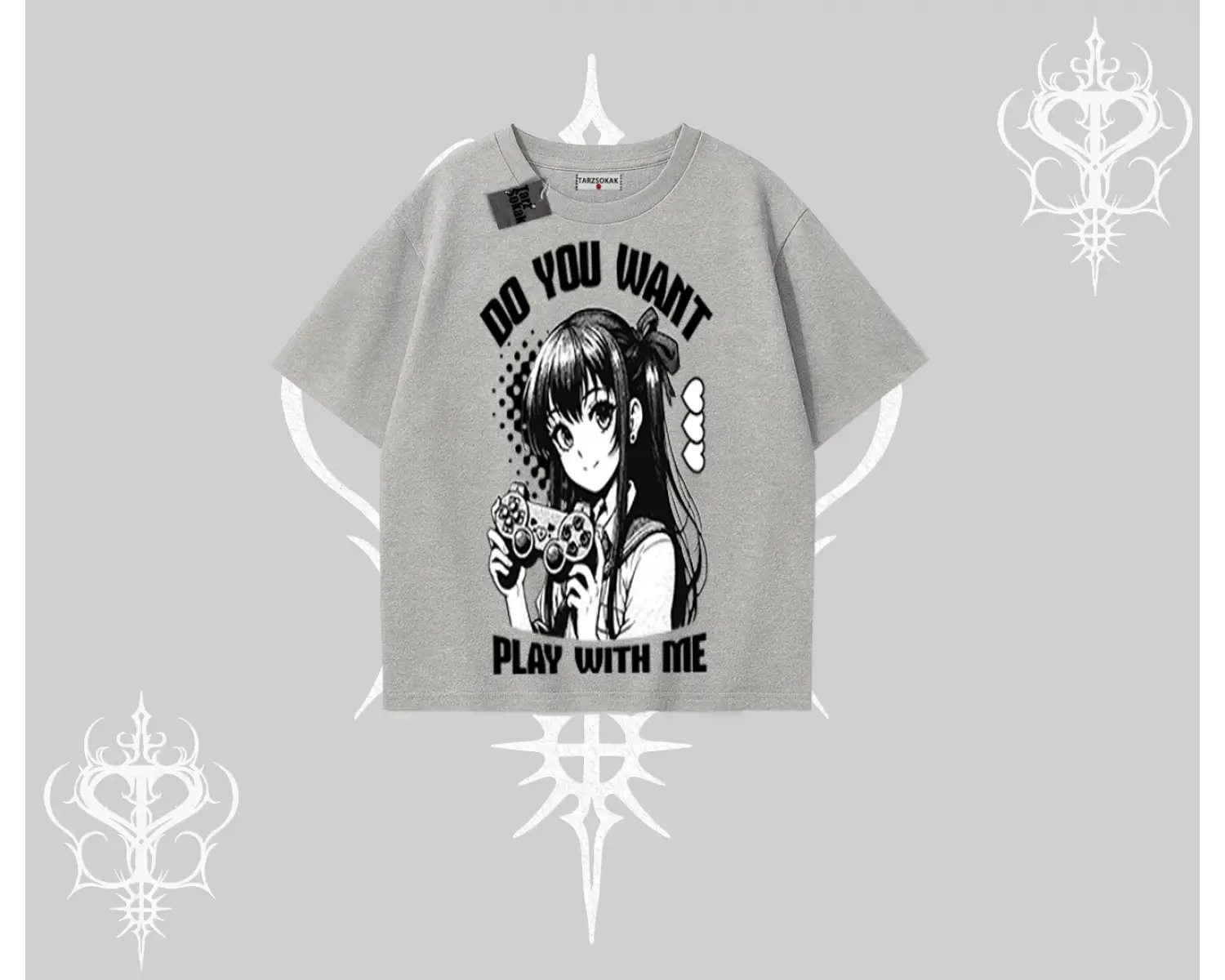 Oversize Tshirt Do You Want Play With Me Anime Kız Baskılı