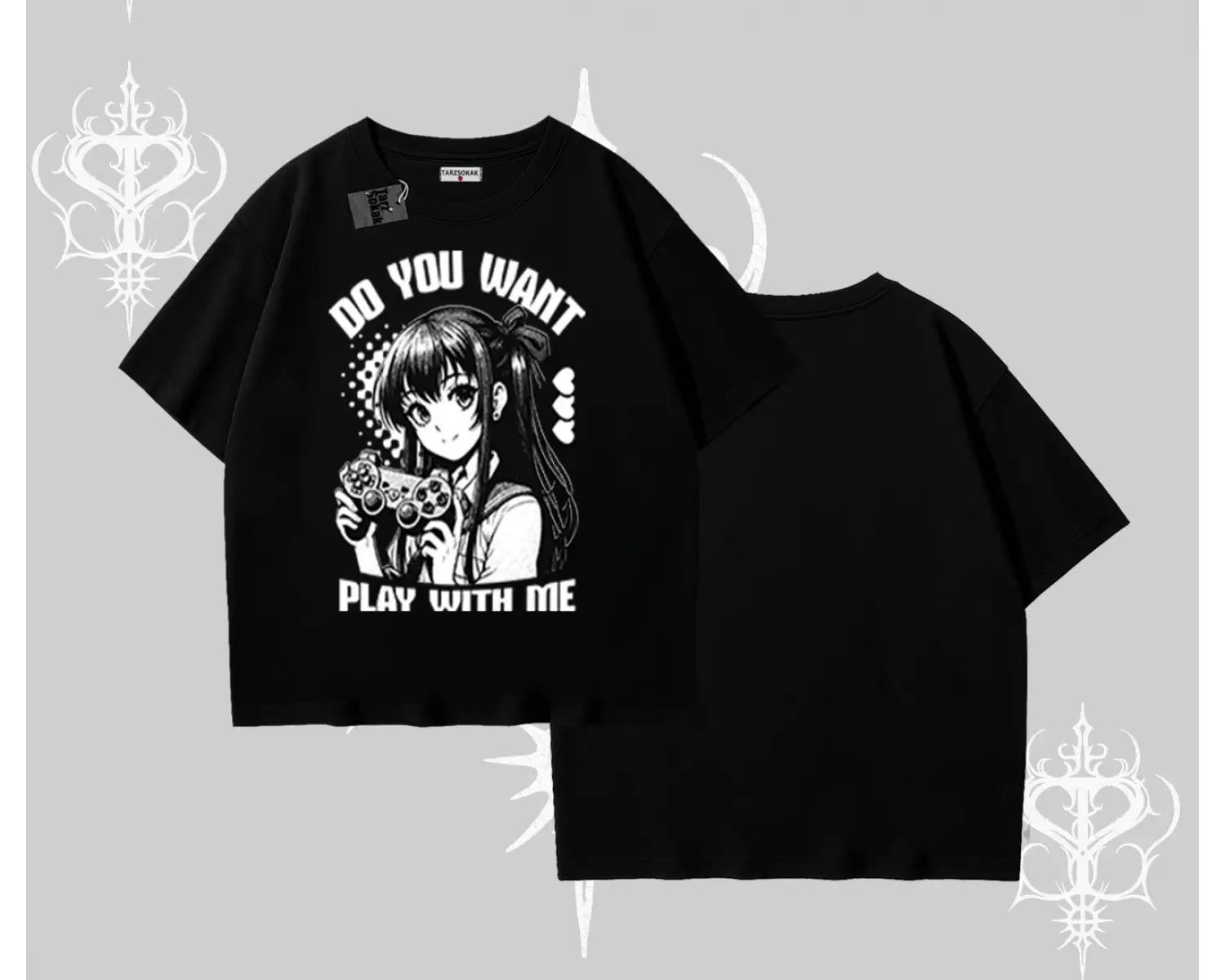 Oversize Tshirt Do You Want Play With Me Anime Kız Baskılı