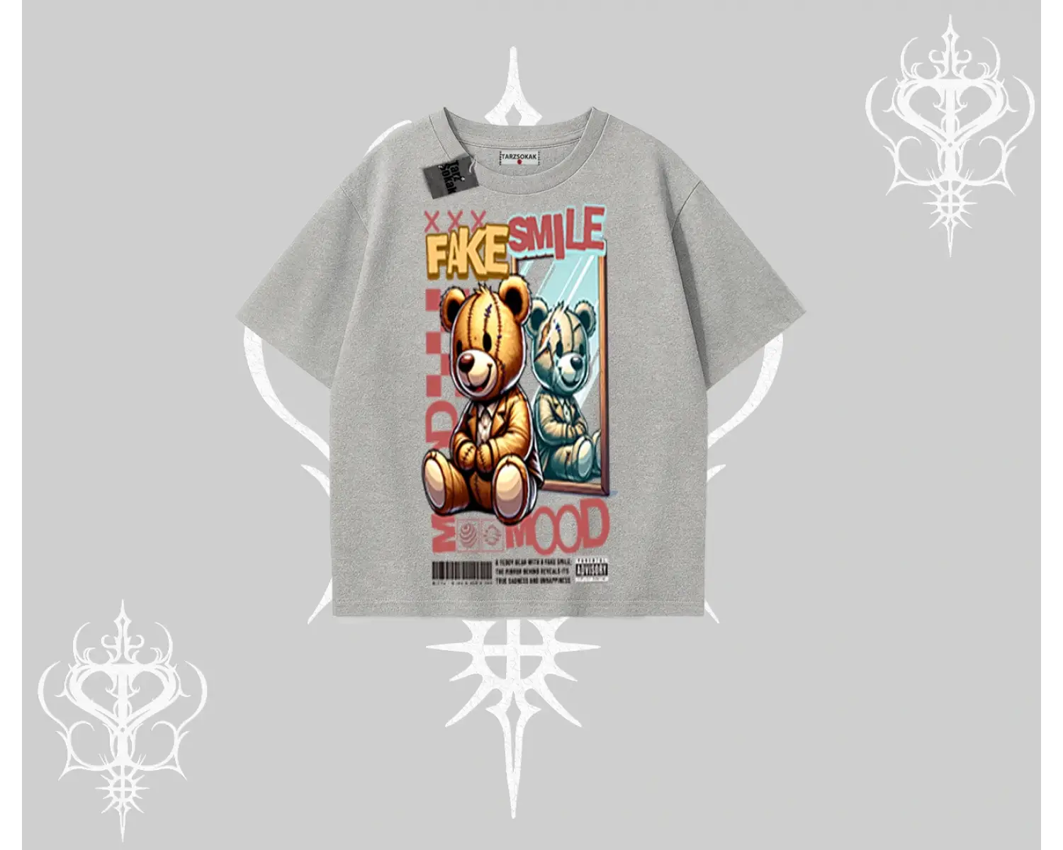 Oversize Tshirt Fake Smile Mood Ayıcık Grafik Baskılı