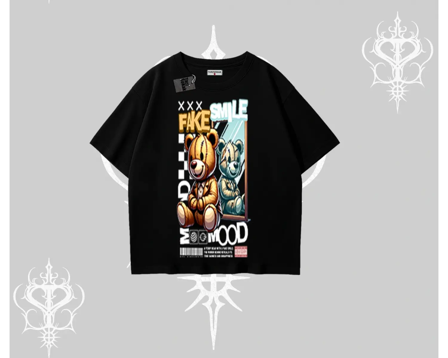 Oversize Tshirt Fake Smile Mood Ayıcık Grafik Baskılı