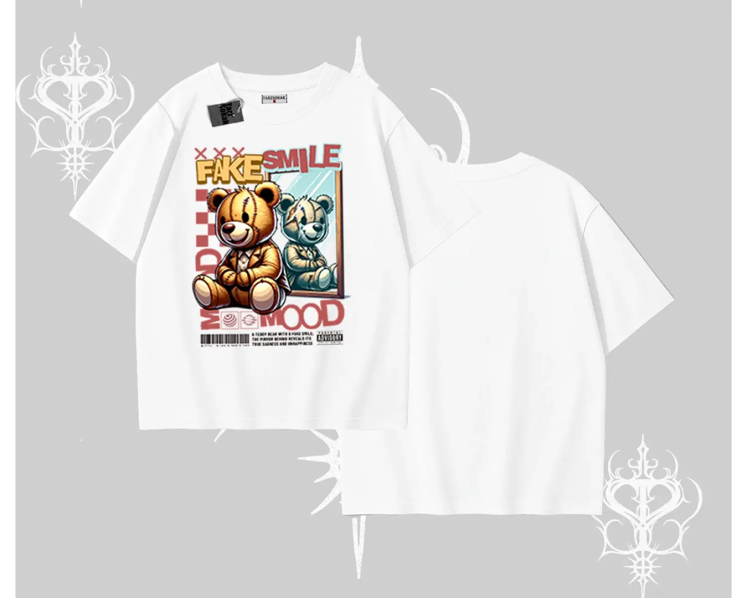 Oversize Tshirt Fake Smile Mood Ayıcık Grafik Baskılı