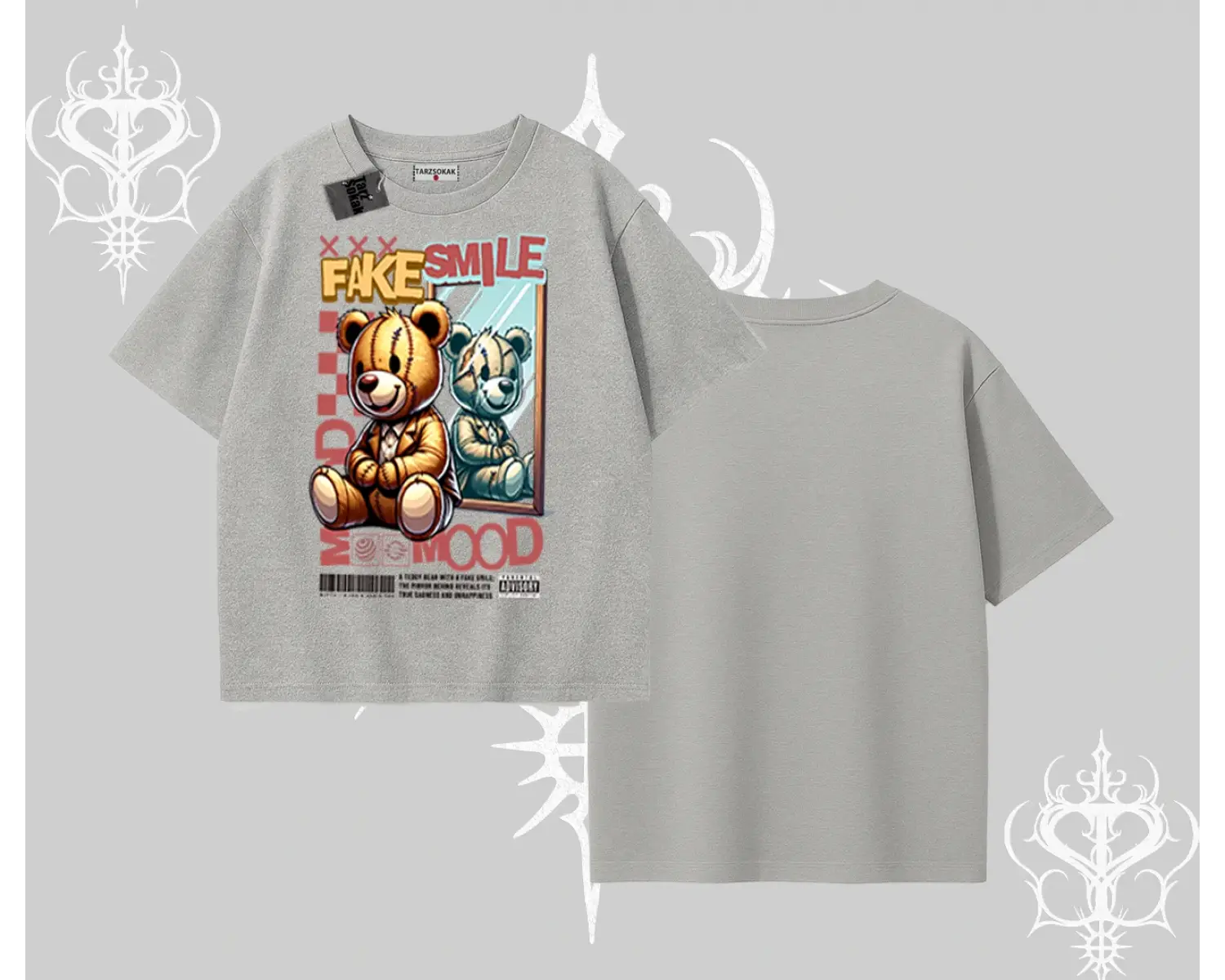 Oversize Tshirt Fake Smile Mood Ayıcık Grafik Baskılı