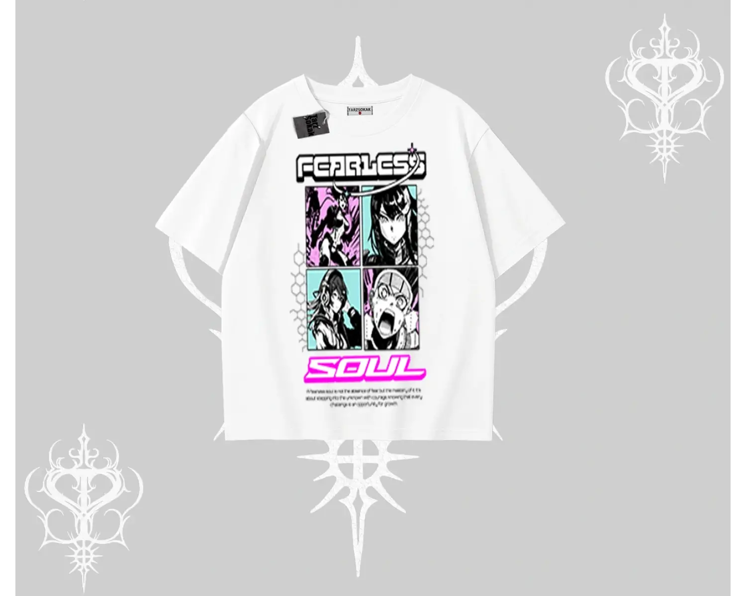Oversize Tshirt Fearless Soul Anime Kolaj Baskılı