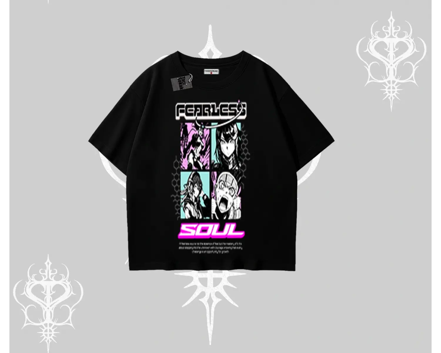 Oversize Tshirt Fearless Soul Anime Kolaj Baskılı