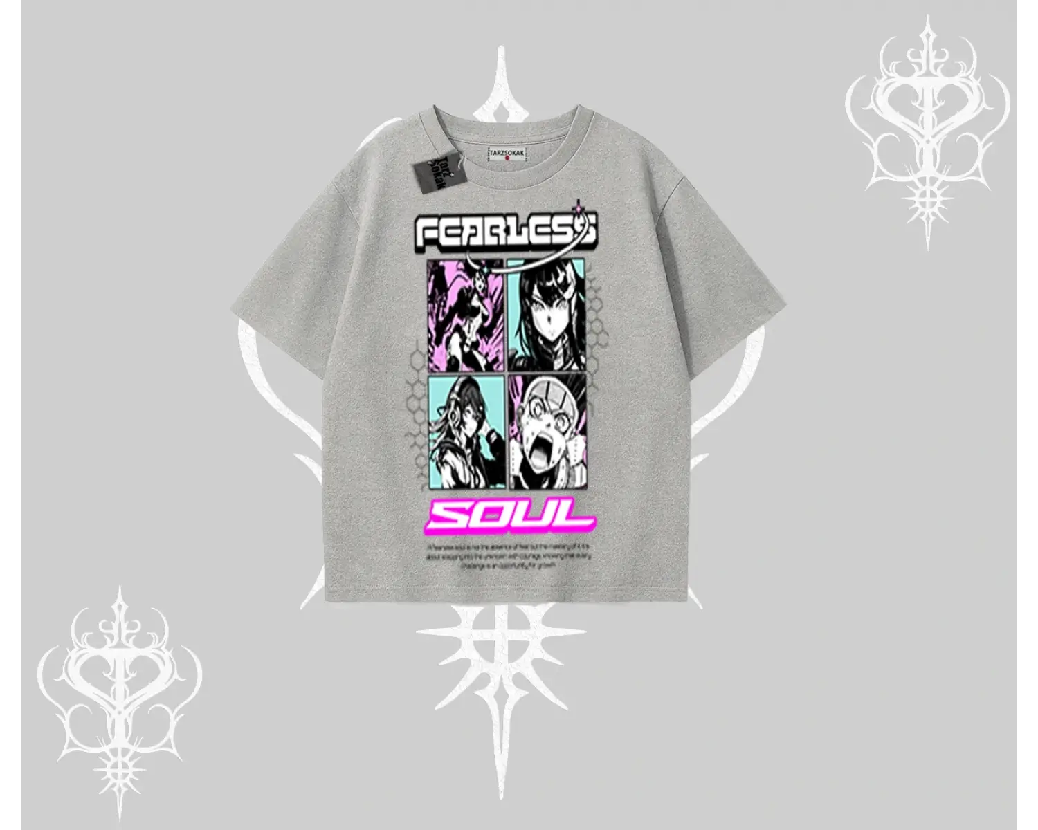 Oversize Tshirt Fearless Soul Anime Kolaj Baskılı