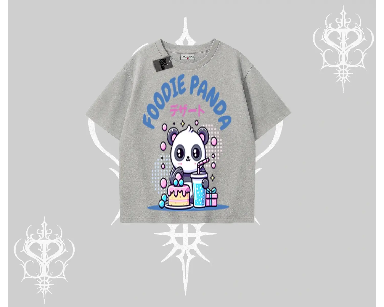 Oversize Tshirt Foodie Panda Tatlı ve Sevimli Panda Baskılı