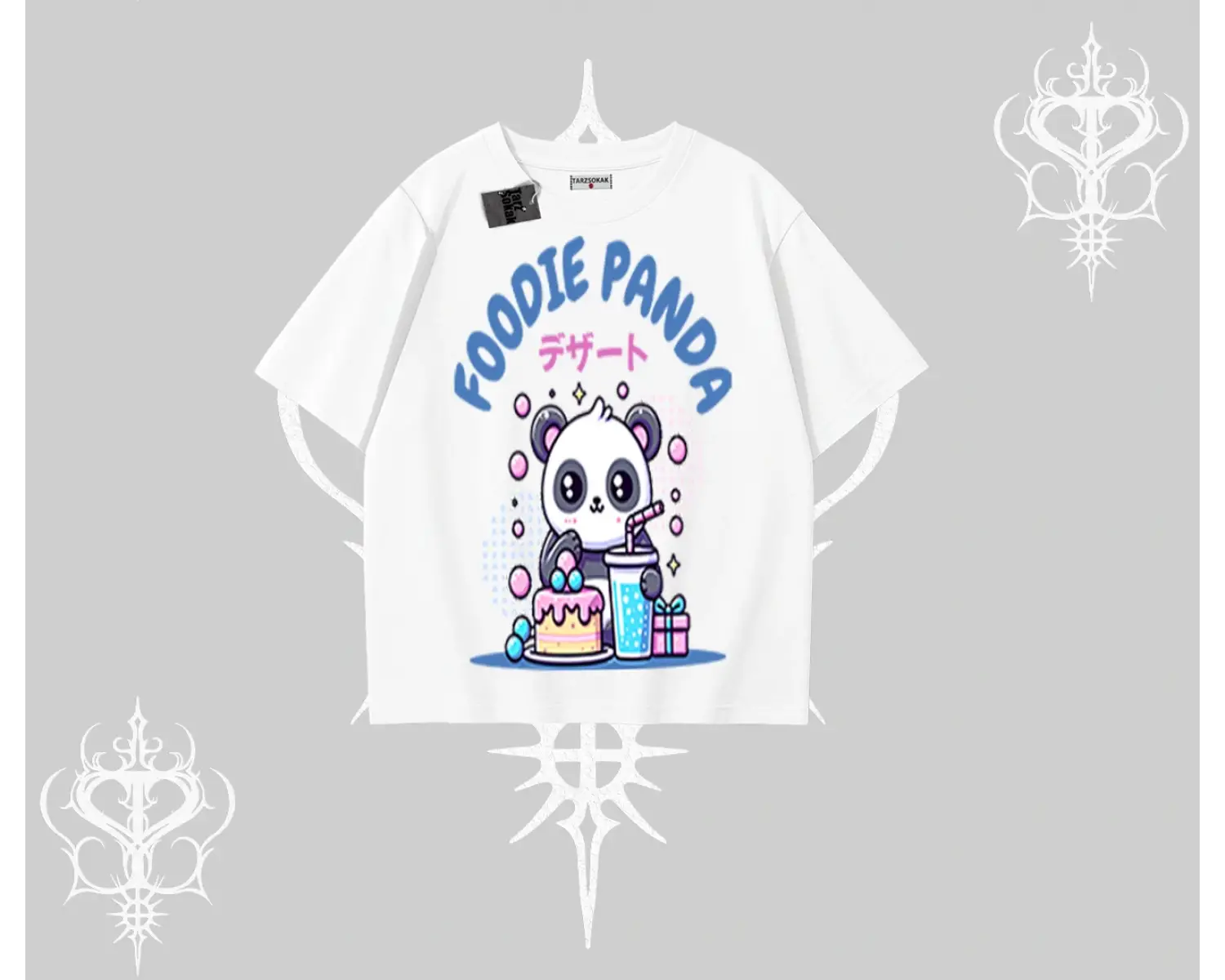 Oversize Tshirt Foodie Panda Tatlı ve Sevimli Panda Baskılı