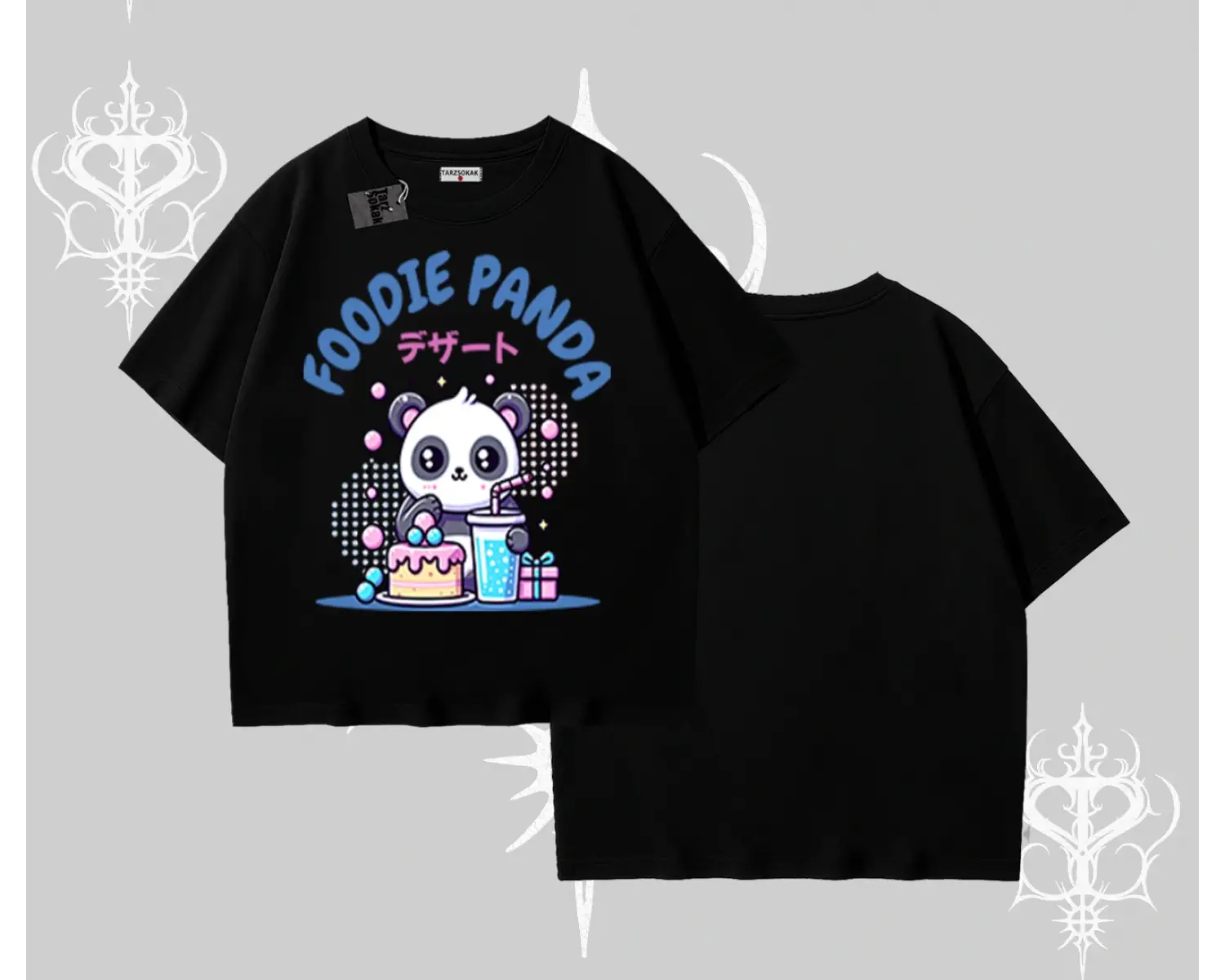 Oversize Tshirt Foodie Panda Tatlı ve Sevimli Panda Baskılı