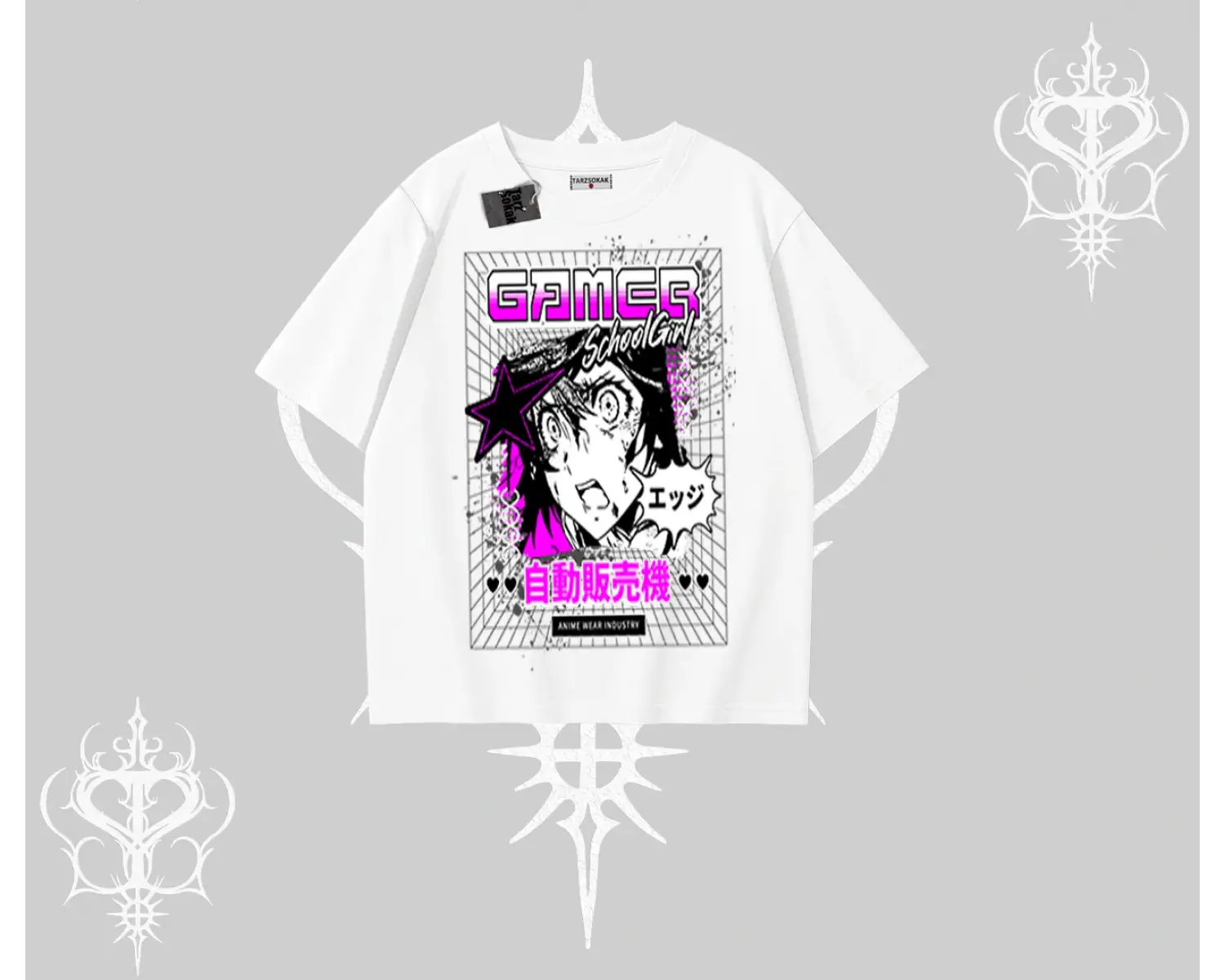 Oversize Tshirt Games Schoolgirl Anime Baskılı