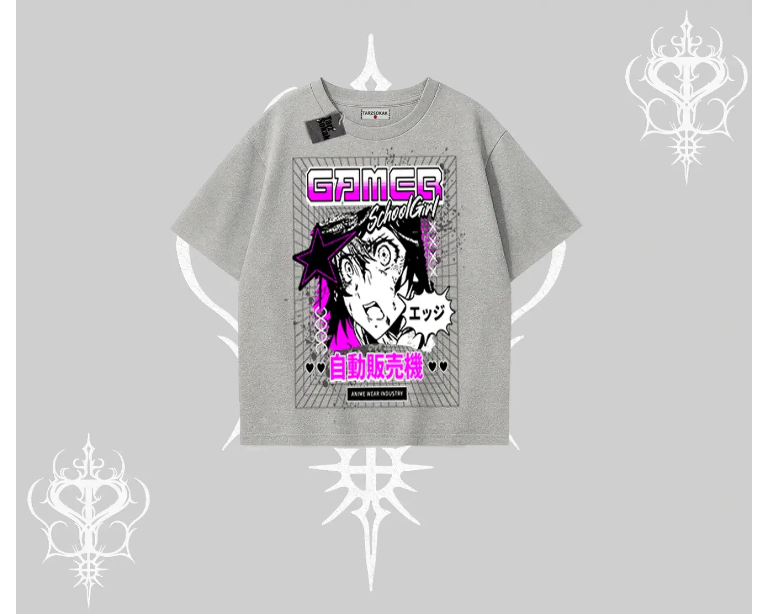 Oversize Tshirt Games Schoolgirl Anime Baskılı