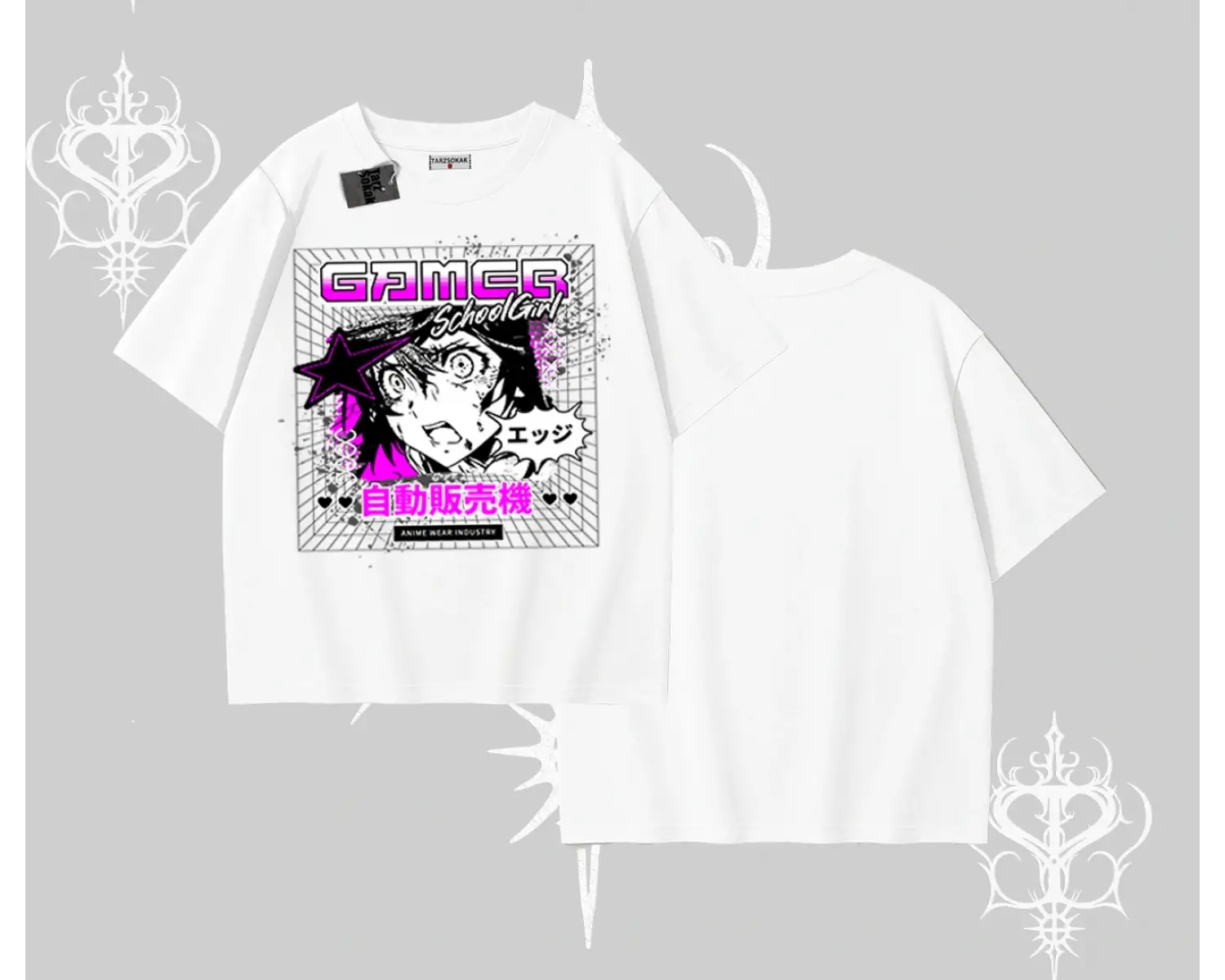 Oversize Tshirt Games Schoolgirl Anime Baskılı