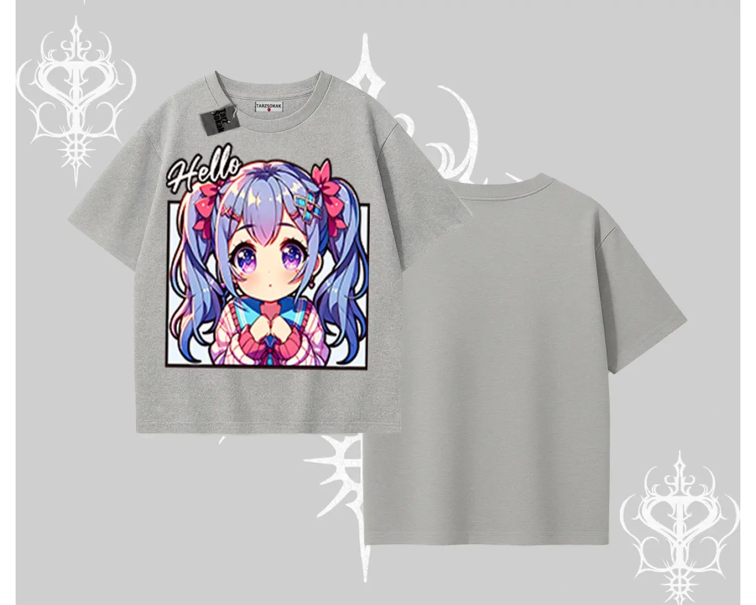 Oversize Tshirt Hello Anime Kız Sevimli Karakter Baskılı