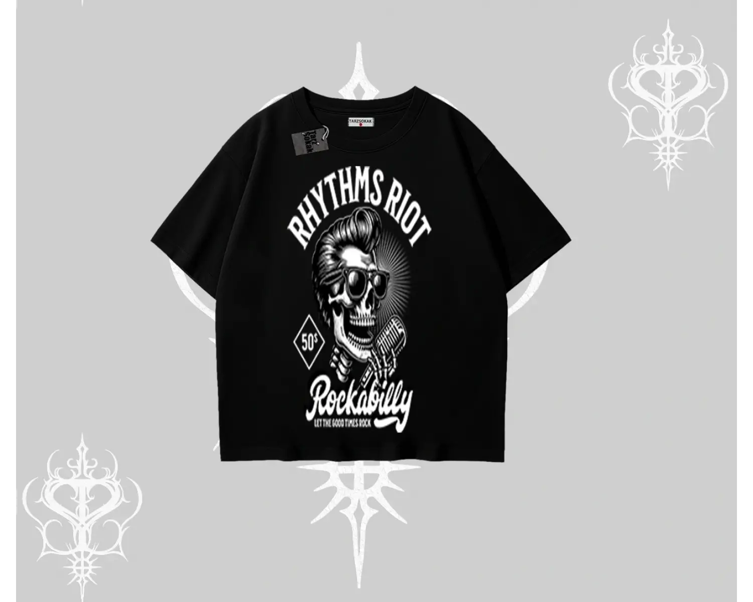 Oversize Tshirt Rhythms Riot Vintage Rockabilly Skull Street Aesthetic
