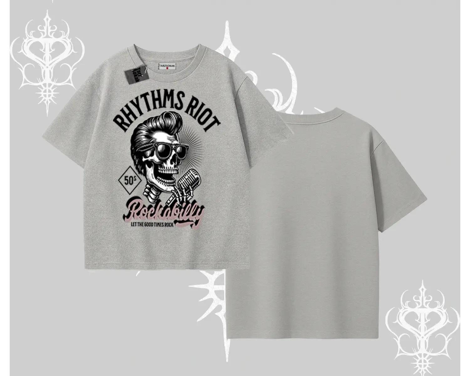 Oversize Tshirt Rhythms Riot Vintage Rockabilly Skull Street Aesthetic