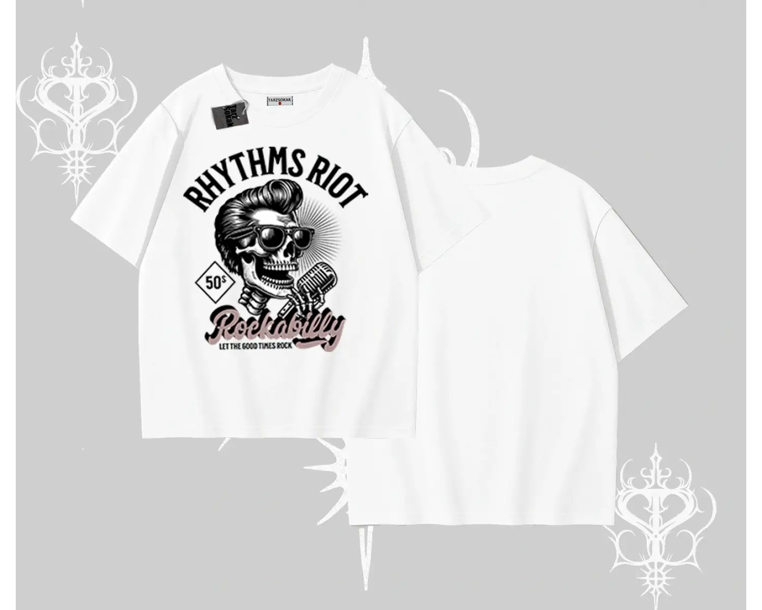 Oversize Tshirt Rhythms Riot Vintage Rockabilly Skull Street Aesthetic