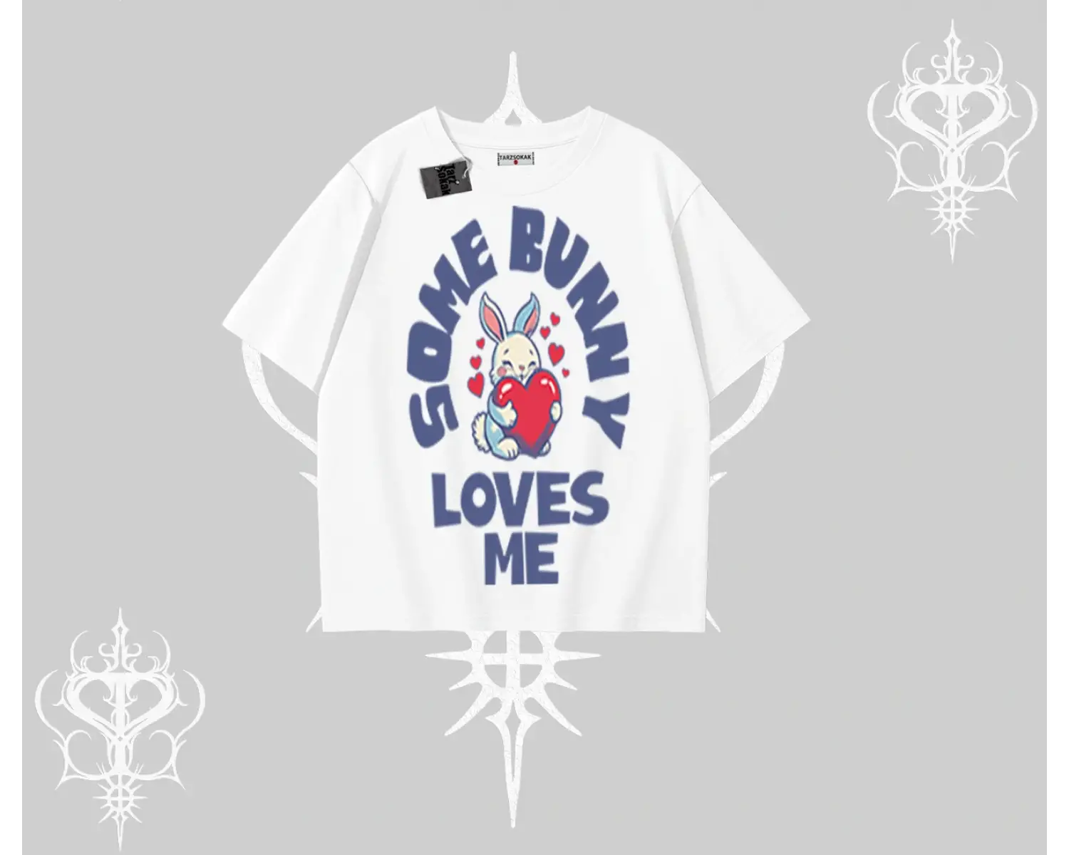 Oversize Tshirt Sevimli Tavşan Some Bunny Loves Me Baskılı