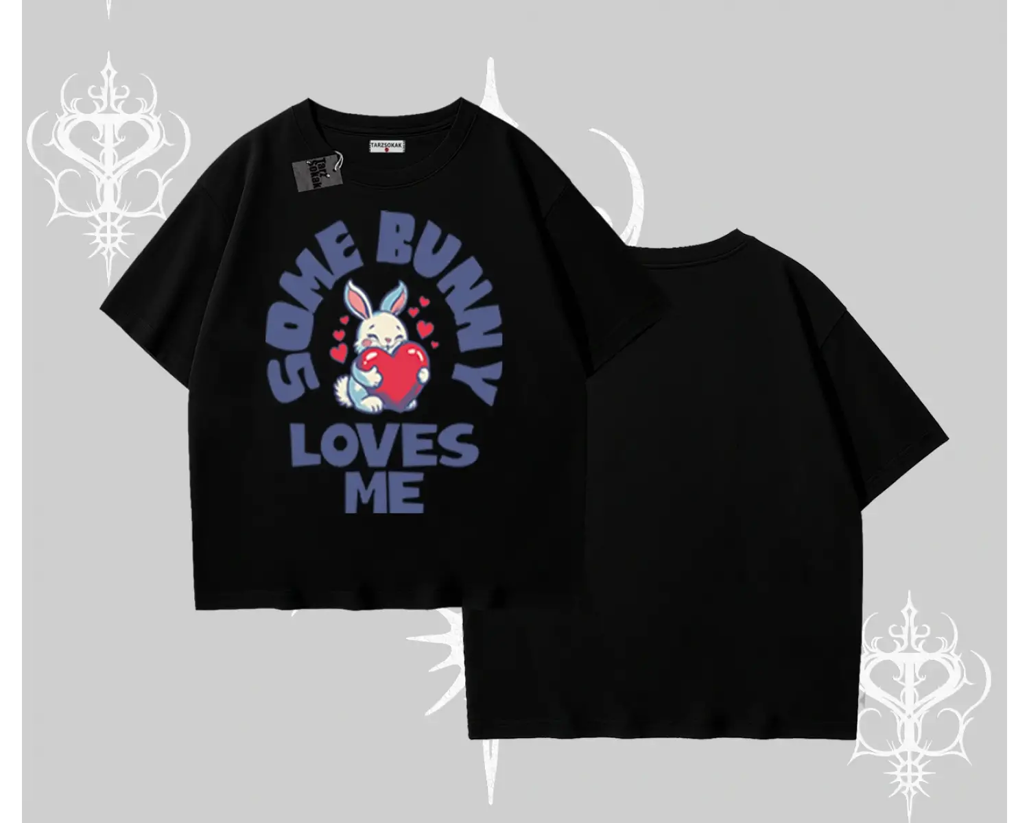 Oversize Tshirt Sevimli Tavşan Some Bunny Loves Me Baskılı