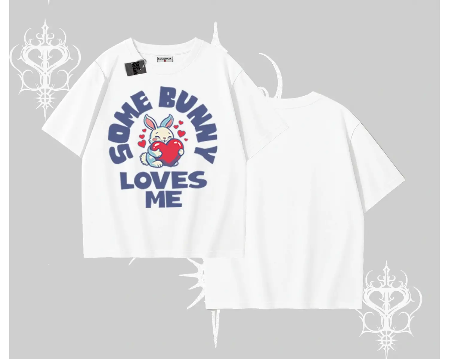 Oversize Tshirt Sevimli Tavşan Some Bunny Loves Me Baskılı
