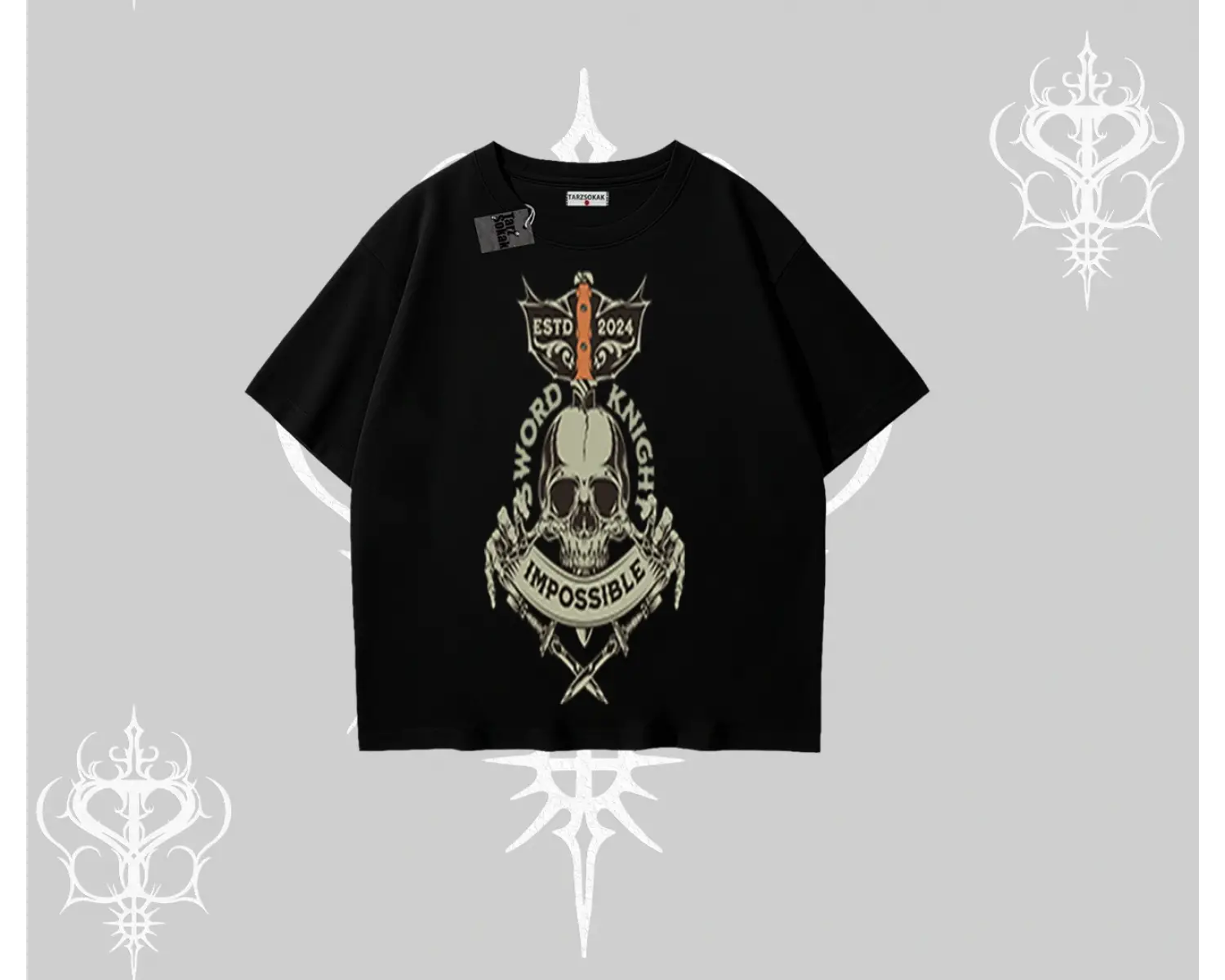 Oversize Tshirt Sword Knight Skull Impossible Street Creed