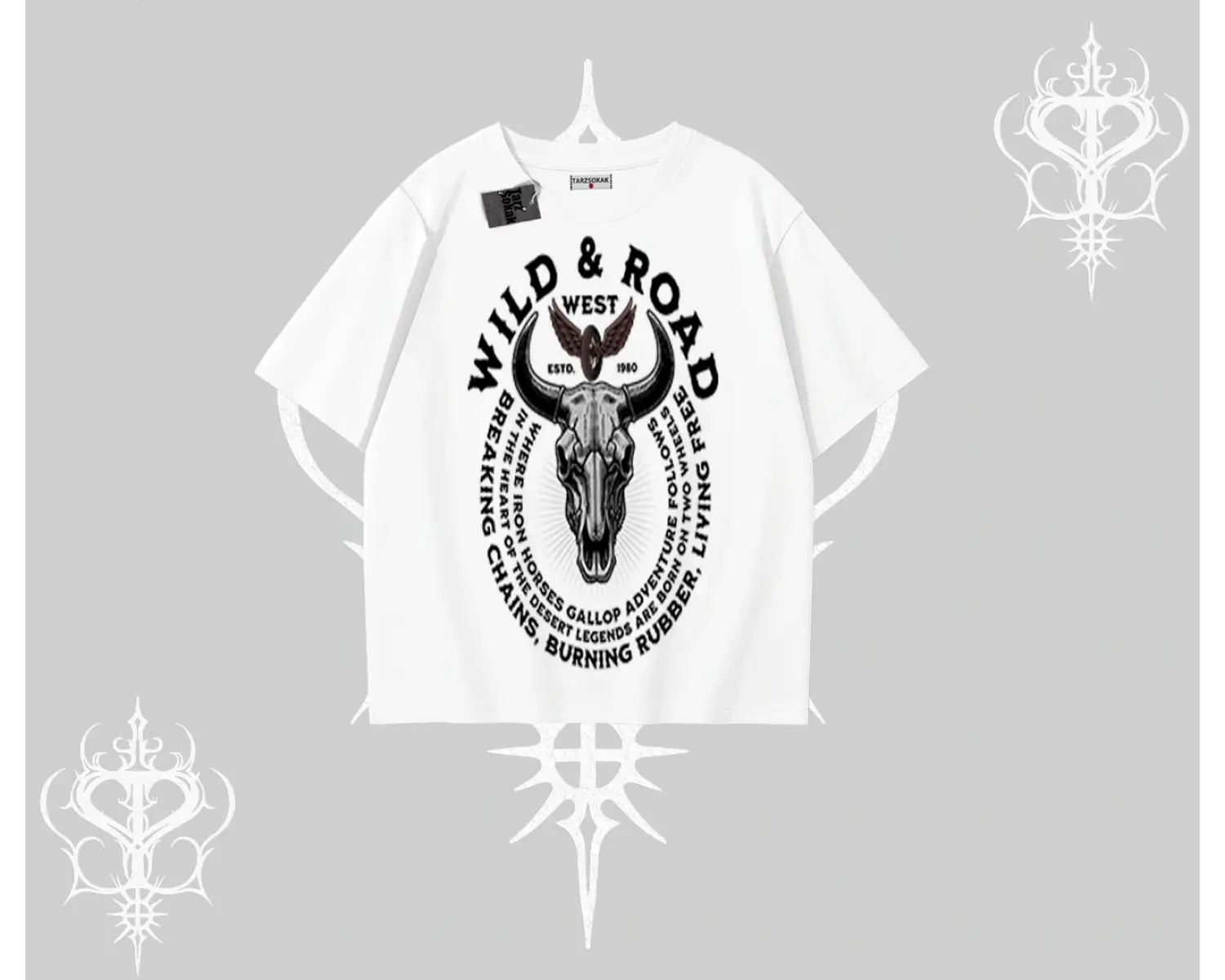 Oversize Tshirt Wild & Road Western Skull Biker Street Culture
