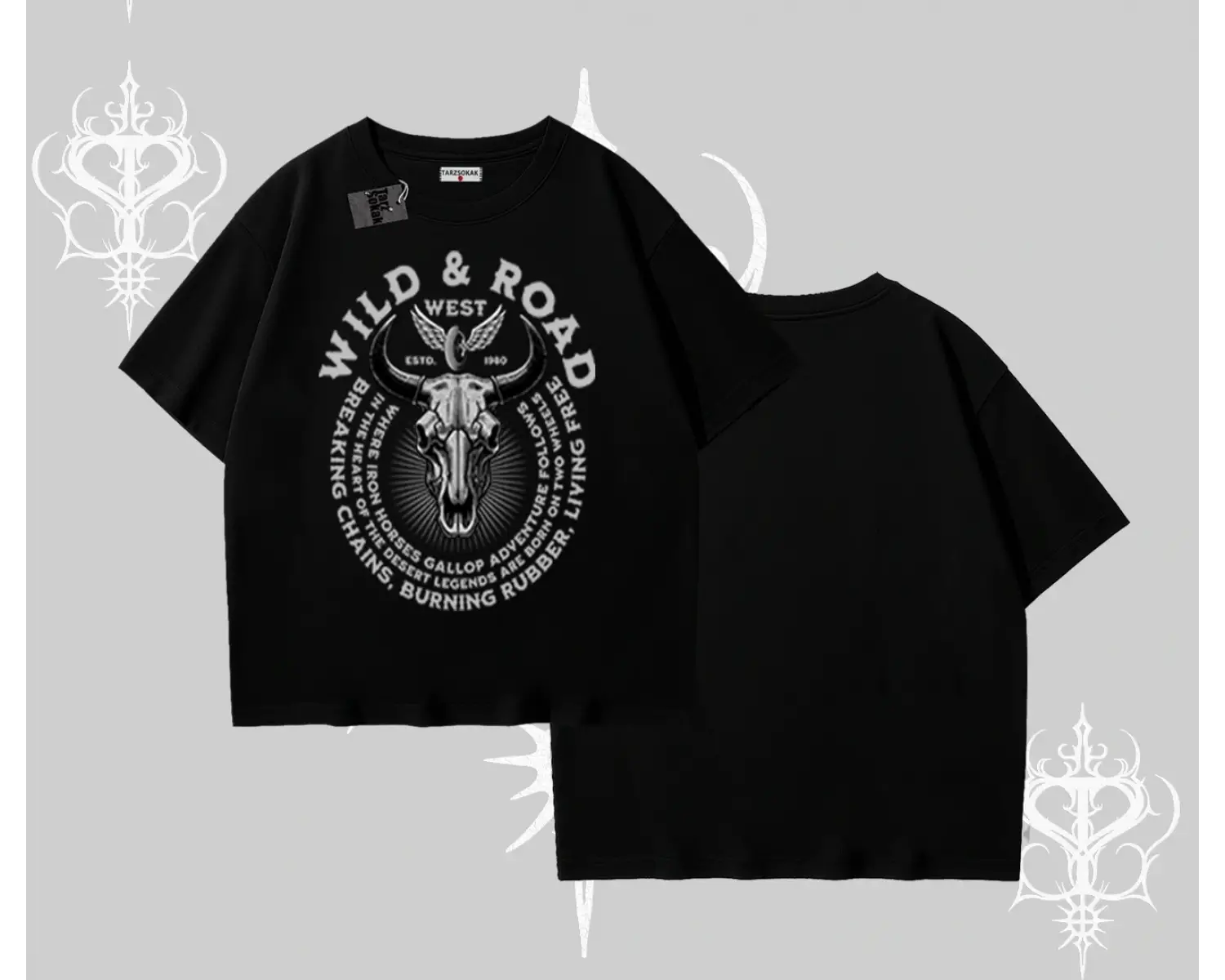 Oversize Tshirt Wild & Road Western Skull Biker Street Culture