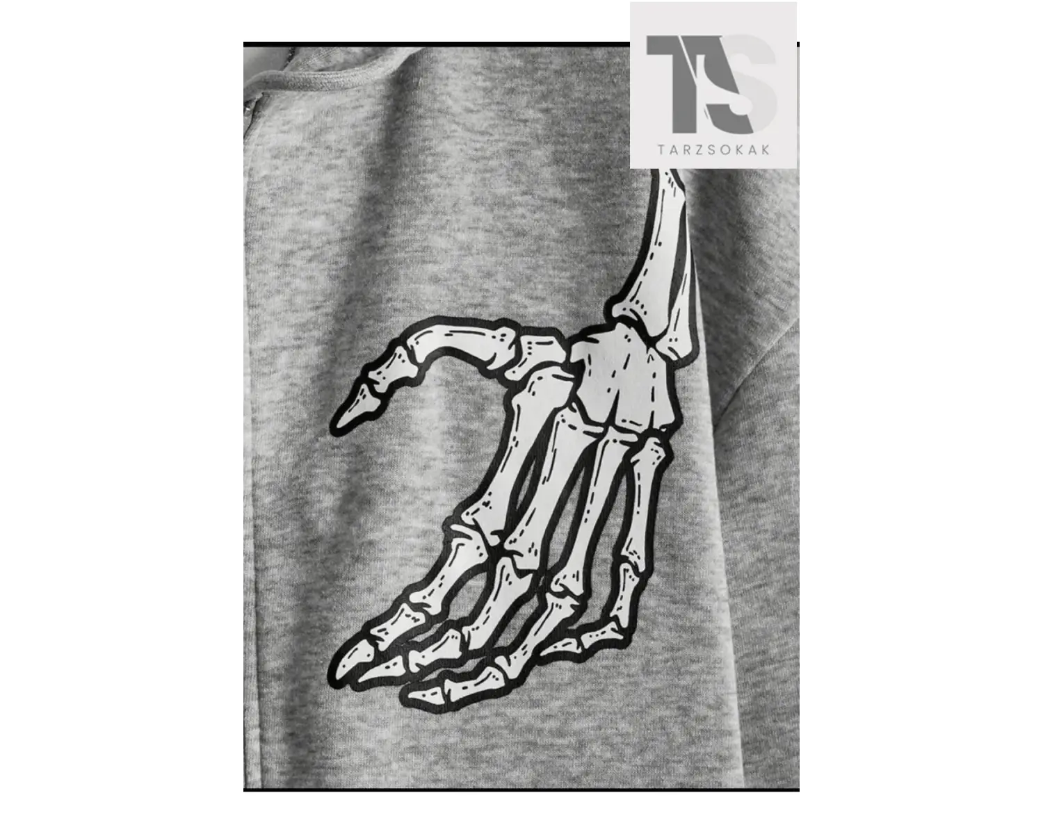 Oversize Unisex Gri İskelet Baskılı