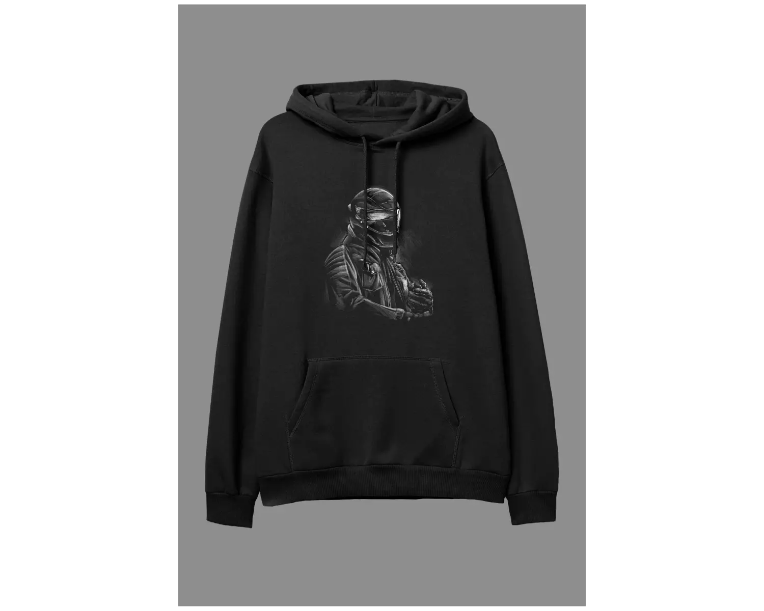 Oversize Yarış Motor Motorcu Tasarım Baskılı Unisex Kapüşonlu Sweatshirt Hoodie Siyah